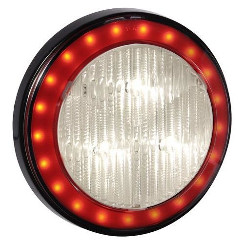 Narva 9-33V - Model 43 L.E.D Reverse Lamp (White) w/ Red L.E.D Tail Ring, 0.5m Hard-Wired Sheathed Cable & Black Base