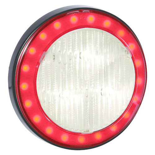Narva 9-33V - Model 43 L.E.D Reverse Lamp (White) w/ Red L.E.D Tail Ring, 0.5m Hard-Wired Sheathed Cable & Black Base