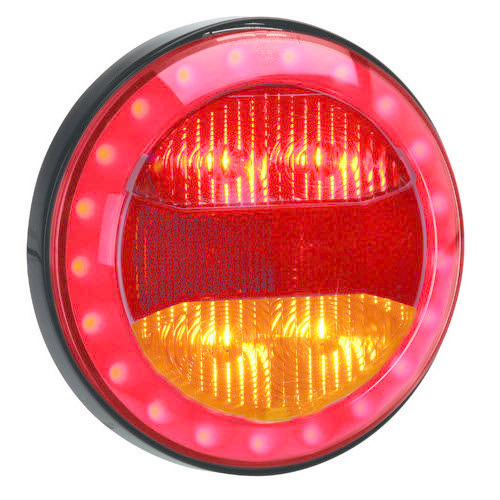 Narva 9-33V - Model 43 L.E.D Rear Stop & Direction Indicator Lamp w/ Red L.E.D Tail Ring, In-built Retro Reflector, 0.5m Hard-Wired Sheathed Cable & Black Base
