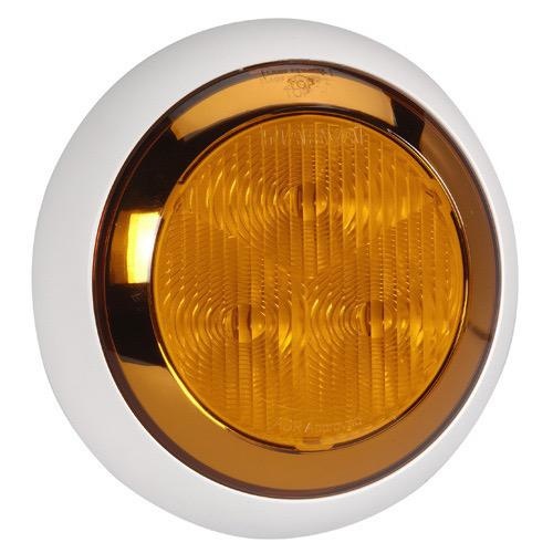 Narva 9-33V - Model 43 L.E.D Rear Direction Indicator Lamp (Amber) w/ Chrome Ring, 0.5m Hard-Wired Sheathed Cable & Contoured 150mm White Base