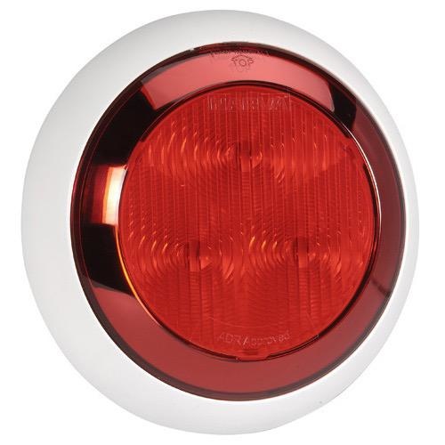 Narva 9-33V - Model 43 L.E.D Rear Stop/Tail Lamp (Red) w/ Chrome Ring, 0.5m Hard-Wired Sheathed Cable & Contoured 150mm White Base