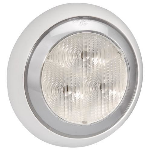Narva 9-33V - Model 43 L.E.D Reverse Lamp (White) w/ Silver Satin Ring, 0.5m Hard-Wired Sheathed Cable & Contoured 150mm White Base