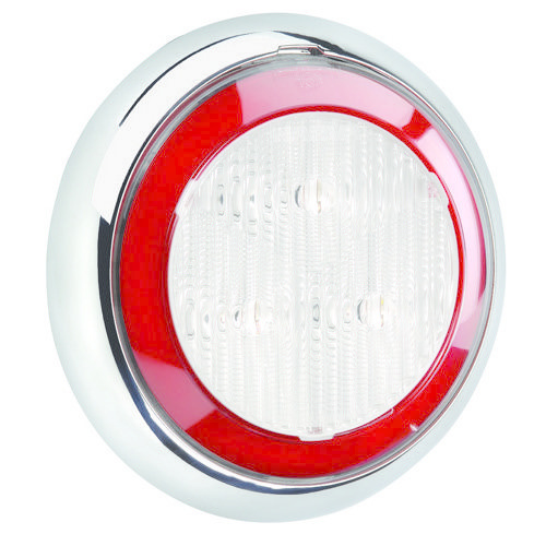 Narva 9-33V - Model 43 L.E.D Rear Direction Indicator Lamp (Amber) w/ Red L.E.D Tail Ring, 0.5m Hard-Wired Sheathed Cable & 150mm Contoured Chrome Base