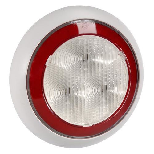 Narva 9-33V - Model 43 L.E.D Rear Direction Indicator Lamp (Amber) w/ Red L.E.D Tail Ring, 0.5m Hard-Wired Sheathed Cable & 150mm Contoured White Base