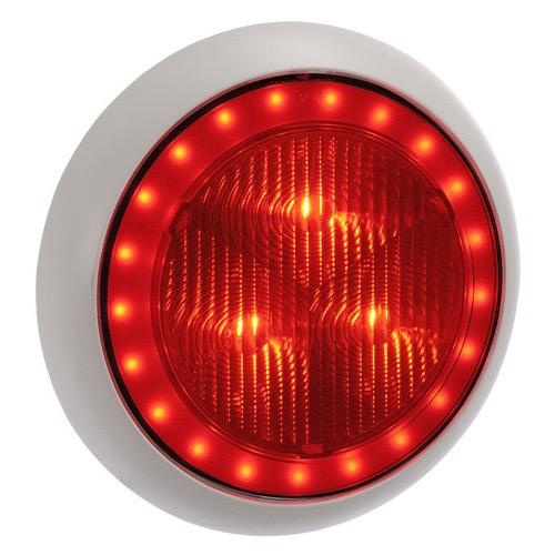 Narva 9-33V - Model 43 L.E.D Rear Stop Lamp (Red) w/ Red L.E.D Tail Ring, 0.5m Hard-Wired Sheathed Cable & 150mm Contoured White Base