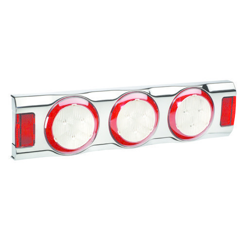 Narva 9-33V - Model 43 L.E.D Rear Direction Indicator & Twin Stop Lamps w/ L.E.D Tail Rings, 0.5m of Hard-Wired Cable & Chrome Housing w/ In-built Retro Reflectors