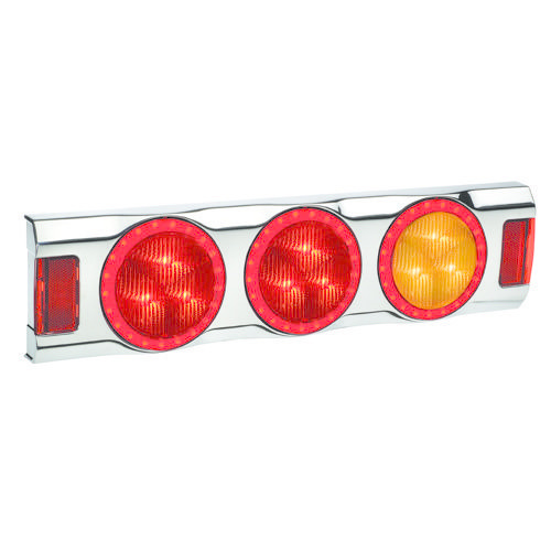 Narva 9-33V - Model 43 L.E.D Rear Direction Indicator & Twin Stop Lamps w/ L.E.D Tail Rings, 0.5m of Hard-Wired Cable & Chrome Housing w/ In-built Retro Reflectors