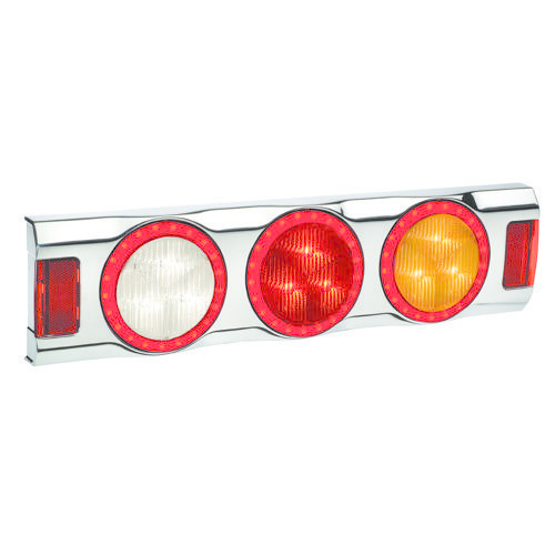 Narva 9-33V - Model 43 L.E.D Reverse, Rear Direction Indicator & Stop Lamps w/ L.E.D Tail Rings, 0.5m of Hard-Wired Cable & Chrome Housing w/ In-built Retro Reflectors
