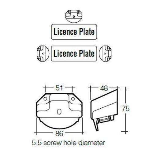 Narva Model 15 - Sealed Licence Plate Lamp Kit in High Impact Plastic Housing - 12V - Black Body