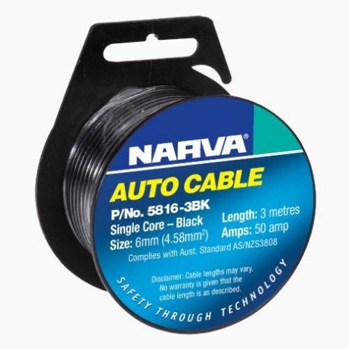Narva 50A Single Core Cable - Dia: 6mm - Length: 3m