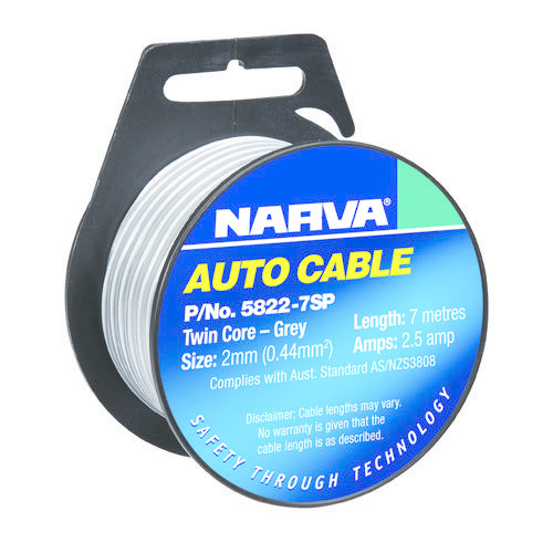 Narva 2.5A Twin Core Speaker Cable - Dia: 2mm - Length: 7m - Grey w/ White Tracer