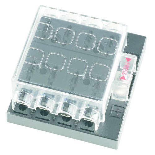 Narva 8-Way Standard ATS Blade Fuse Block with Transparent Cover and Single Power-In Terminal