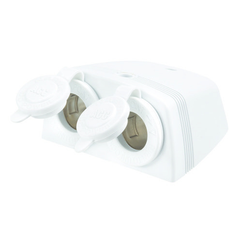 Narva Heavy-Duty Twin Surface Mount Accessory Sockets - White for RV and Marine Applications
