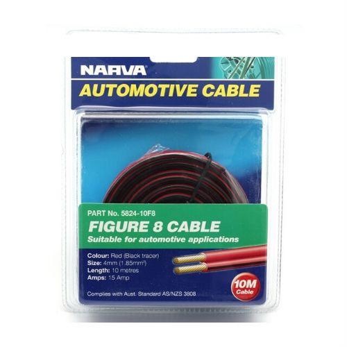 Narva 15A Twin Core Figue 8 Cable - Dia: 4mm (Red w/ Black Tracer)