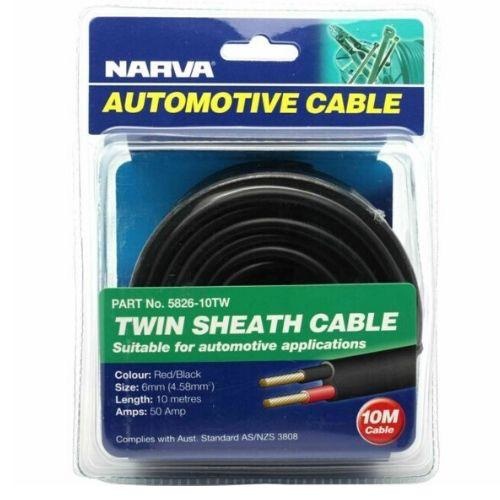 Narva 50A Twin Core Sheathed Cable - Dia: 6mm (Red & Black w/ Black Sheath)