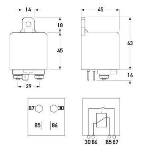 Hella High Capacity Normally Open Relay - 12V DC - 4 Pin - Max Load: 180A Peak Current (100A continuous)