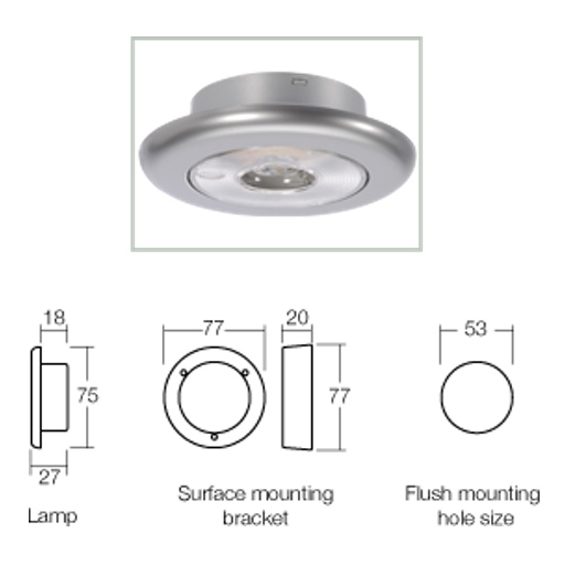 Narva Round LED Courtesy Light, Silver Satin, 10-30V DC