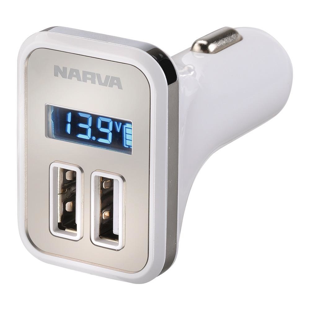 Narva Dual USB Adaptor with L.E.D Volt/Amp Meter Display