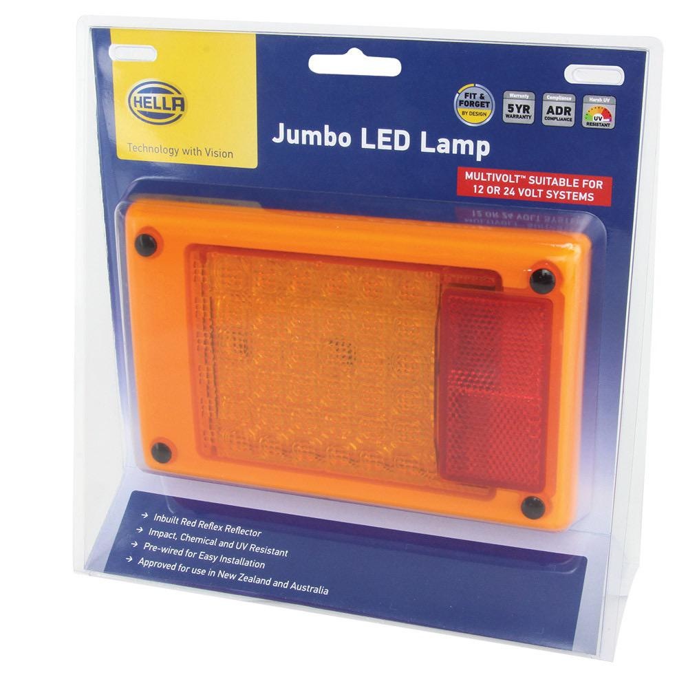 Hella Jumbo LED Module Rear Direction Indicator Lamp w/ Red Retro Reflector - Multivolt - Blister Pack