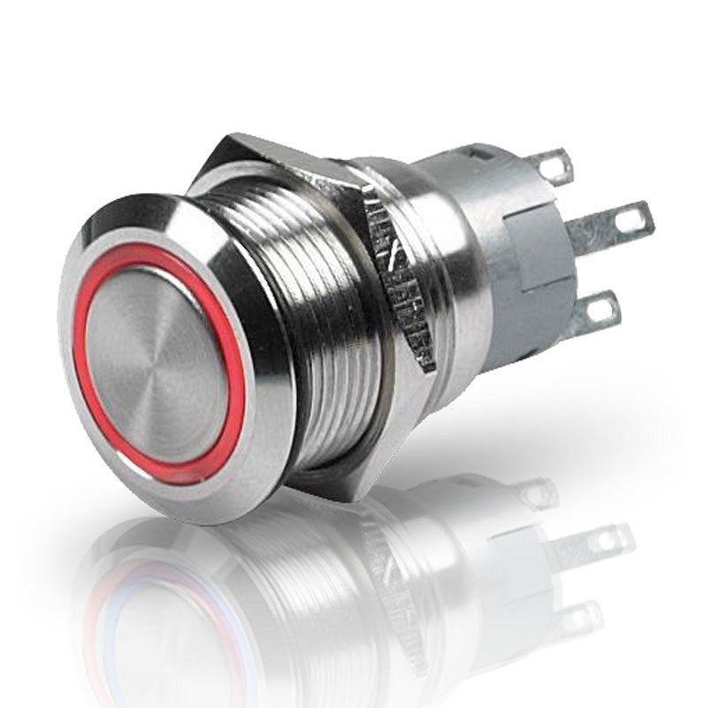Hella Stainless Steel Latching Switch With Red LED Ring Off-On - 12V DC