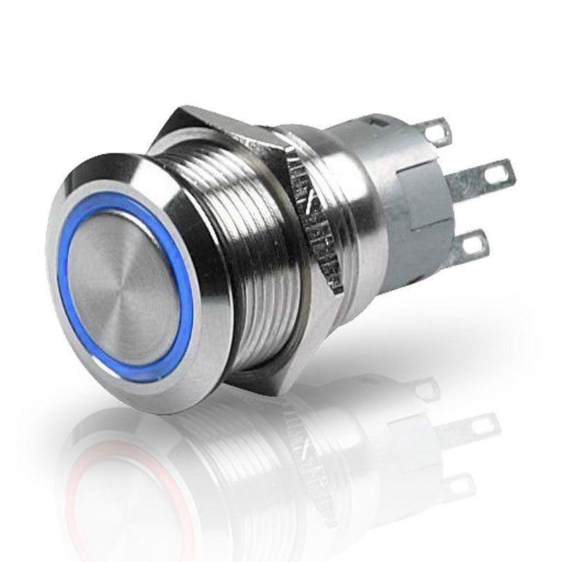 Hella Stainless Steel Latching Switch With Blue LED Ring Off-On - 12V DC
