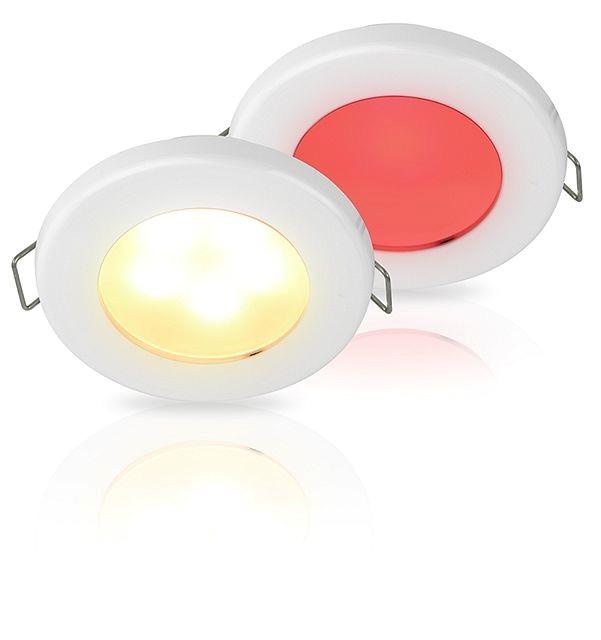 Hella Warm White/Red EuroLED 75 Dual Colour LED Downlight w/ Spring Clip - 12V DC, White Plastic Rim, Spring Mount