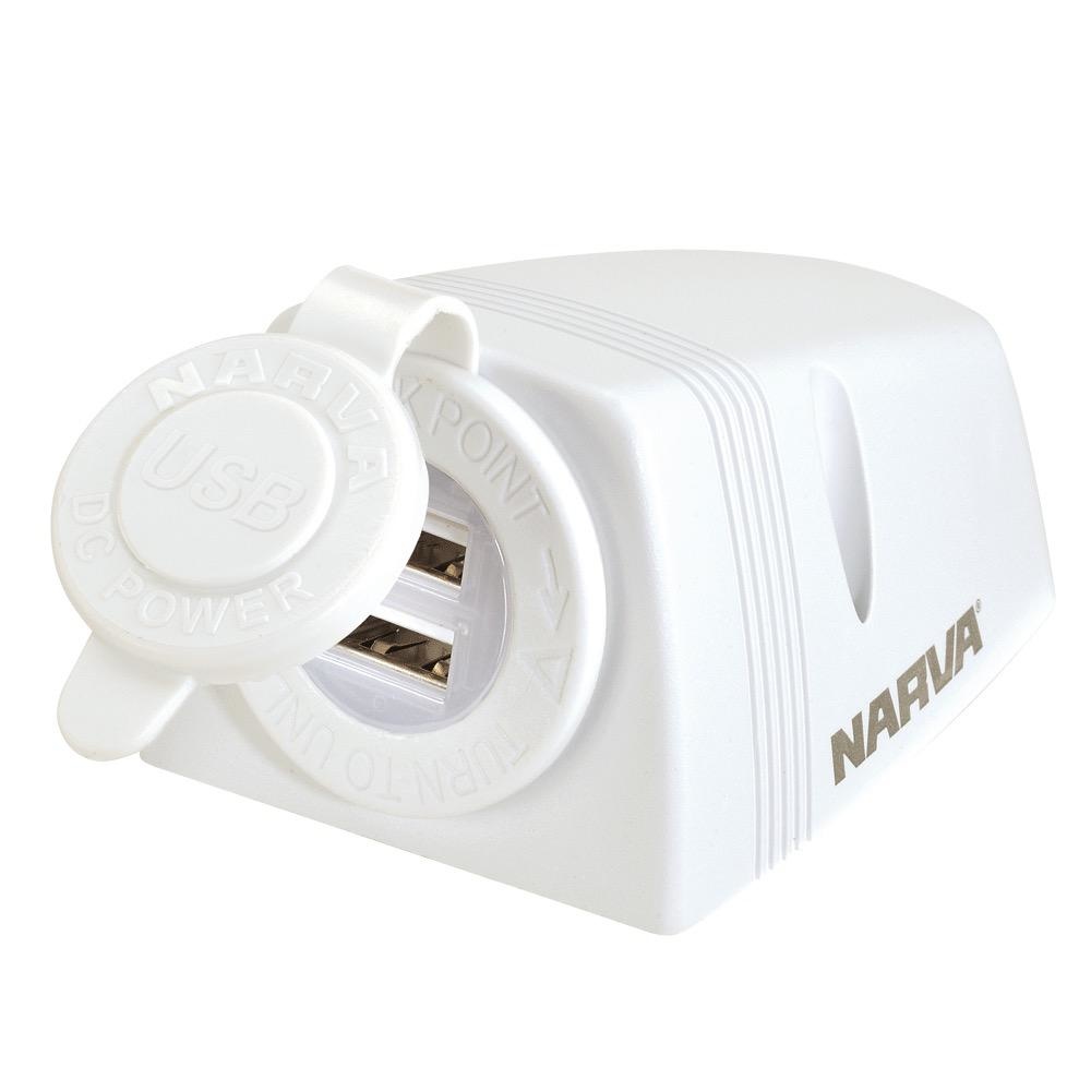 Narva Heavy-Duty Surface Mount Dual USB Socket - White for RV and Marine Applications