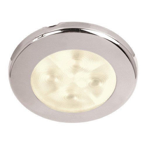 Hella 9599 and 9596 Series Round Downlights Warm White Light LED Downlights - Spread Polished stainless rim 12V DC