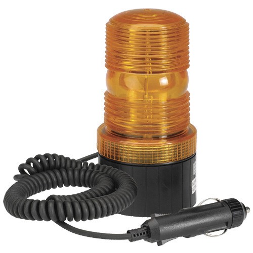 Narva Single Flash Strobe Light (Amber) With Magnetic Base, Cigarette Lighter Plug and 2.5m Spiral Lead, 12-80 Volts