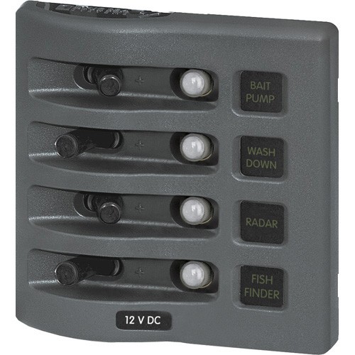 Blue Sea Systems WeatherDeck 12V DC Waterproof Circuit Breaker Panel - Gray 4 Positions