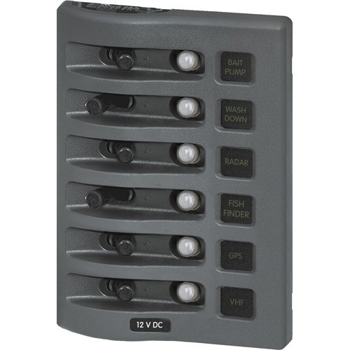 Blue Sea Systems WeatherDeck 12V DC Waterproof Circuit Breaker Panel - Gray 6 Positions