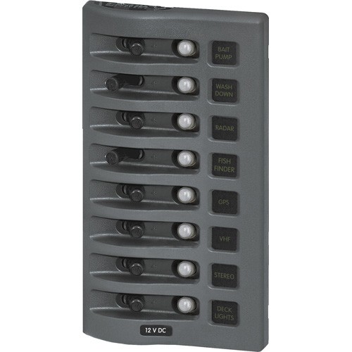 Blue Sea Systems WeatherDeck 12V DC Waterproof Circuit Breaker Panel - Gray 8 Positions