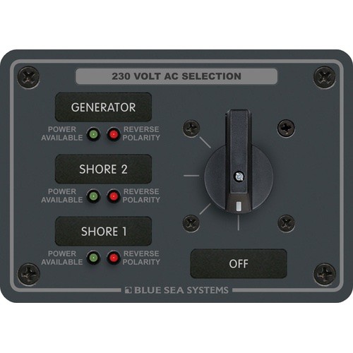 Blue Sea Systems AC Rotary Switch Panel 30 Ampere 3 positions + OFF, 2 Pole