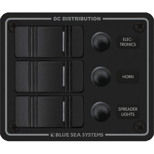 Blue Sea Systems Water Resistant Circuit Breaker Panel 3 Position-Black