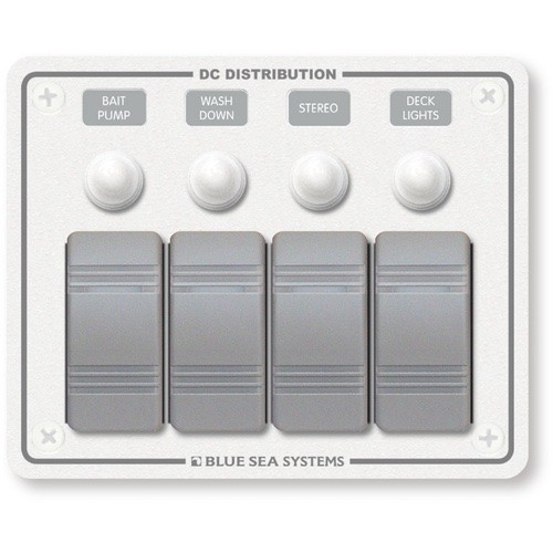 Blue Sea Systems Contura Water Resistant 12V DC Circuit Breaker Panel - White 4  Position