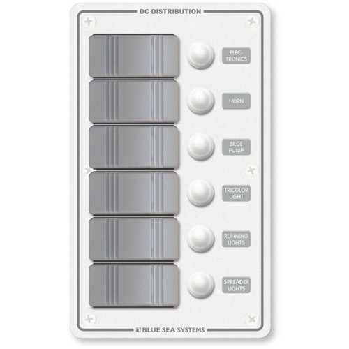 Blue Sea Systems Contura Water Resistant 12V DC Circuit Breaker Panel - White 6  Position