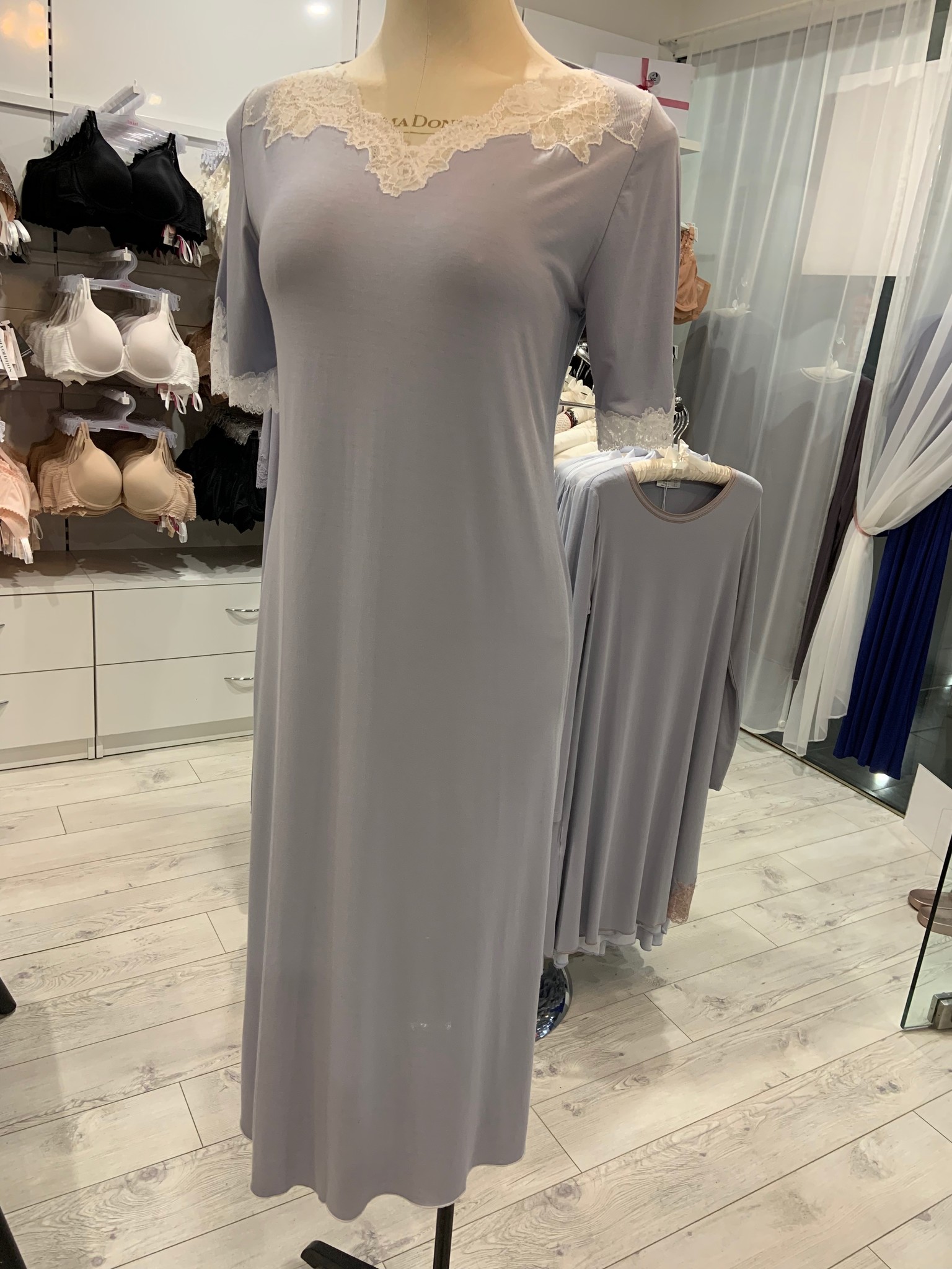 Annette Annette Manica A Gomito Long Dress Elbow Sleeve Ice/Panna 1837