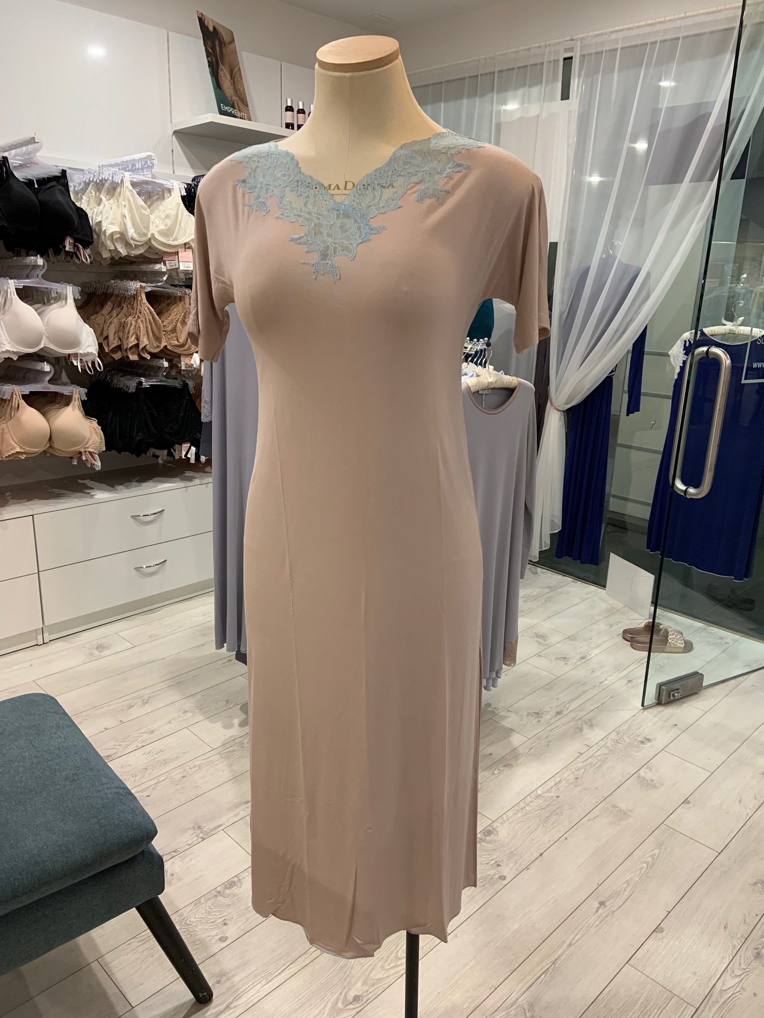 Annette Annette Canotta Maglia Short Sleeve Long Dress 1425 Beige/Cielo