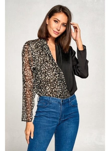 Animal Print Mix Bodysuit | Black