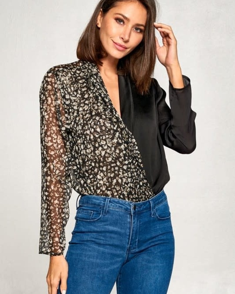 Animal Print Mix Bodysuit | Black