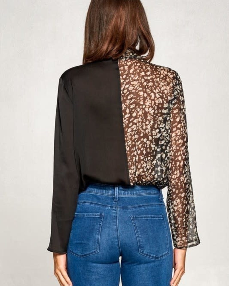 Animal Print Mix Bodysuit | Black