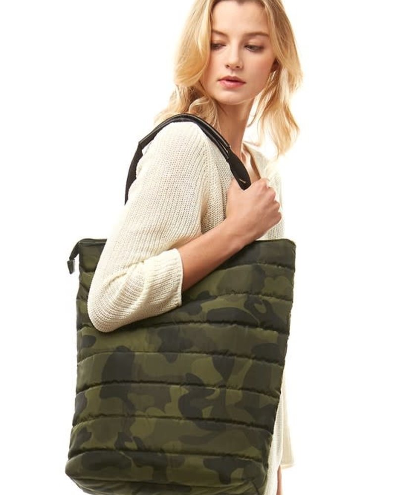 Camouflage Pattern Puffer Quilted Tote Bag