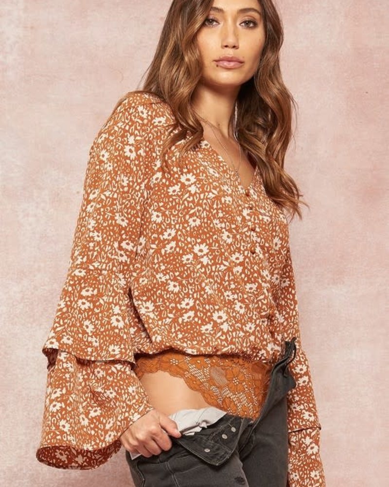 Floral Tiered Bell-Sleeve Bodysuit