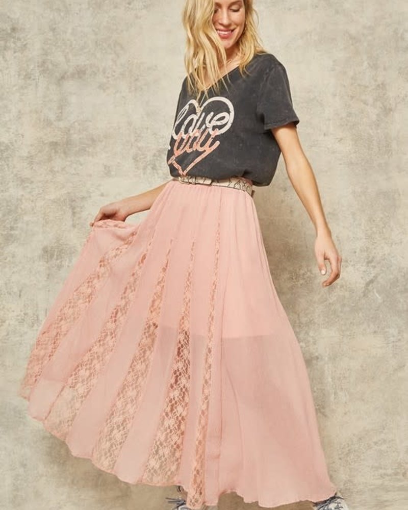 Semi-Sheer Pleated Lace Layered Maxi 