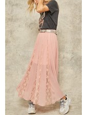 Semi-Sheer Pleated Lace Layered Maxi Skirt