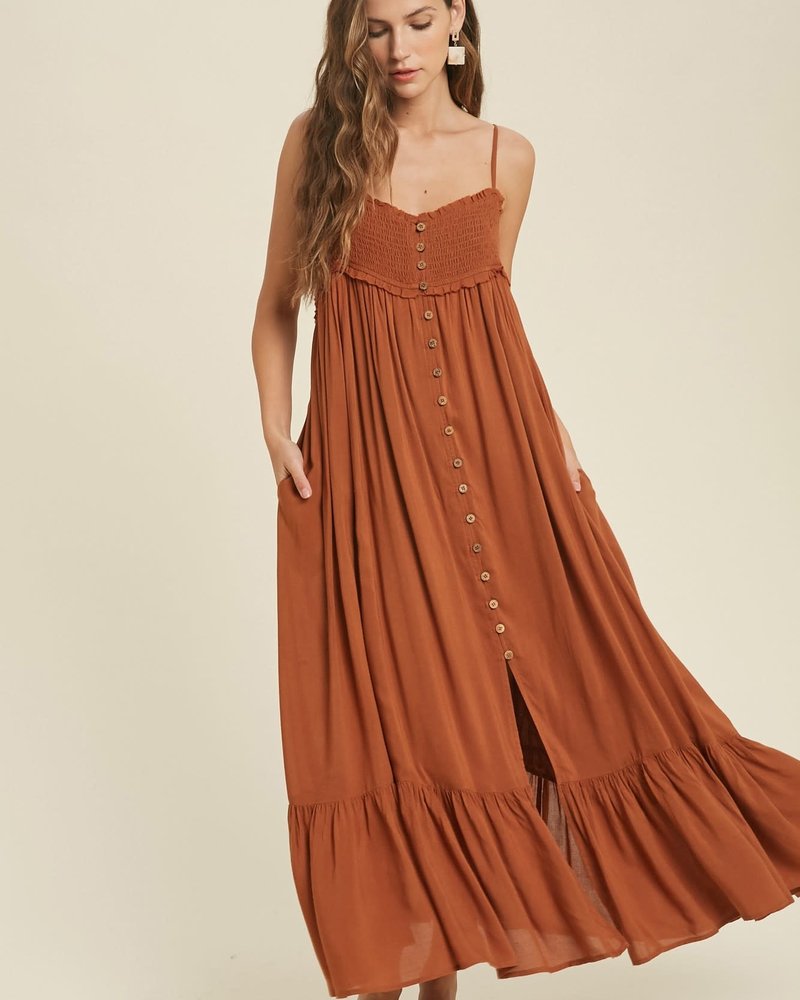 Cimone Smocked Maxi Dress | Rust