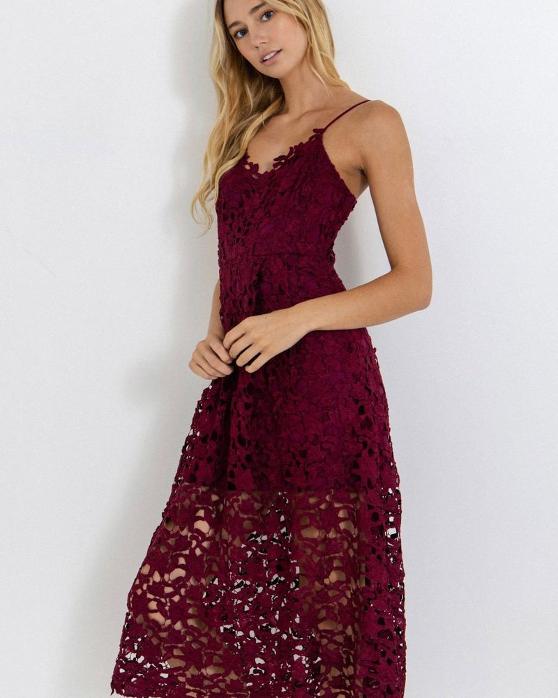 Natalie Lace Cami Midi Dress | Burgundy