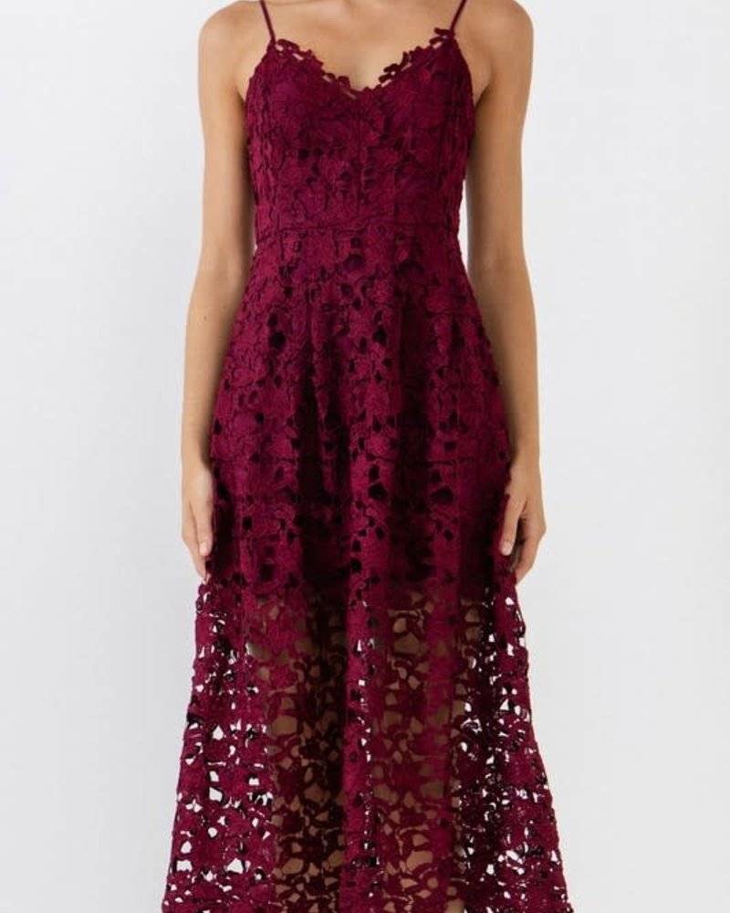 Natalie Lace Cami Midi Dress | Burgundy