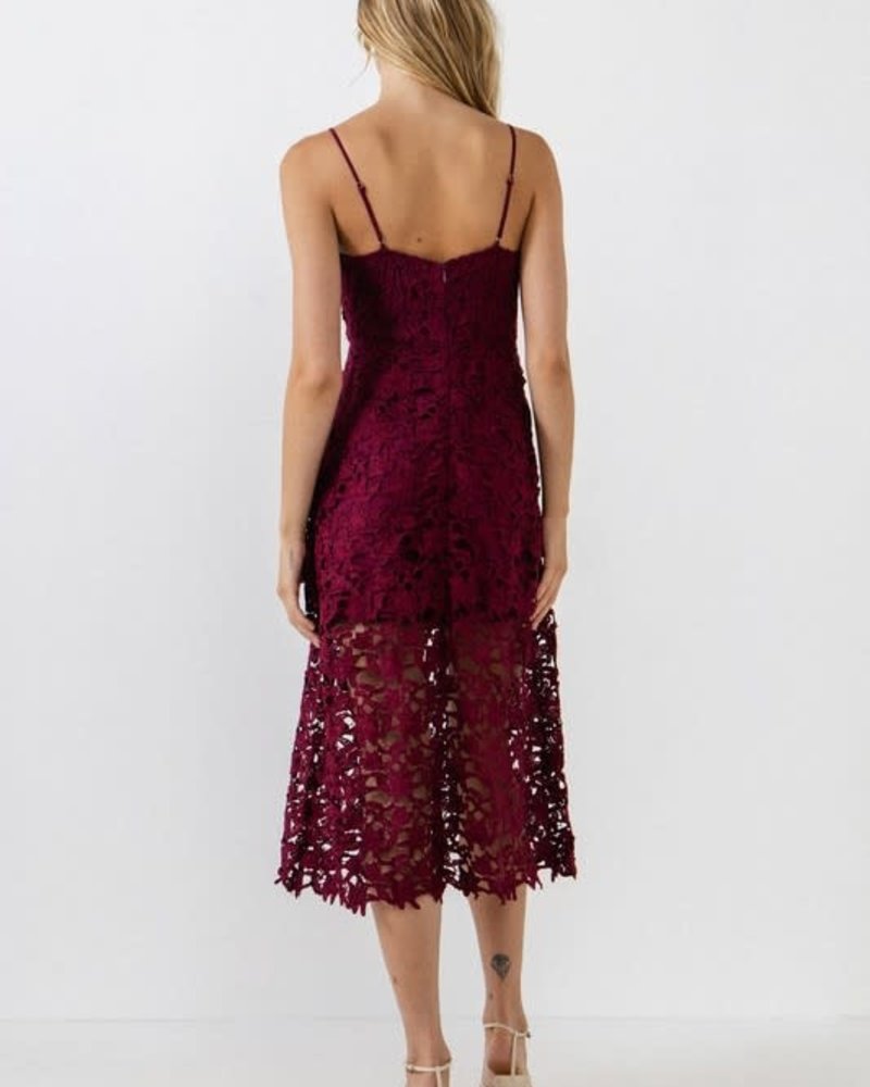 Natalie Lace Cami Midi Dress | Burgundy