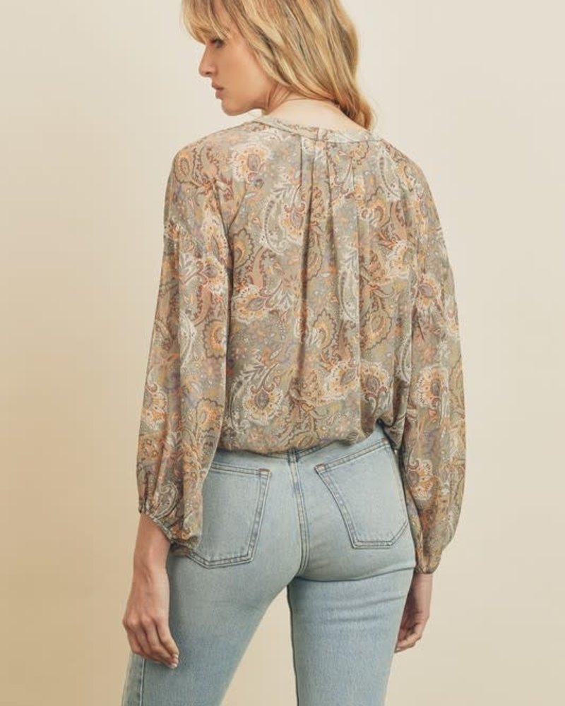 Paisley Button Down Shirred Top